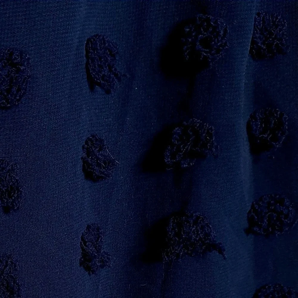Verte Mini Dress L Navy Blue Clip Dot Tie Front Ruffle Sheer Balloon Sleeve Boho
